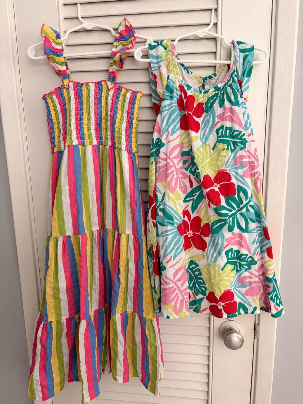 Crewcuts Bright Rainbow Stripe Dress & Tropical Floral Summer Dress